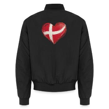 Denmark Heart Flag - Unisex Bomber Jacket - black - Back - AI Model Male 185 light (185cm)