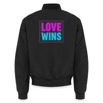 Love Wins Lettering Logo - Unisex Bomber Jacket - black - Back - AI Model Male 185 light (185cm)