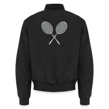 Kreuzende Badminton Schläger Grafik - Unisex Bomberjacke - Schwarz - Hinten - AI Model Male 185 light (185cm)