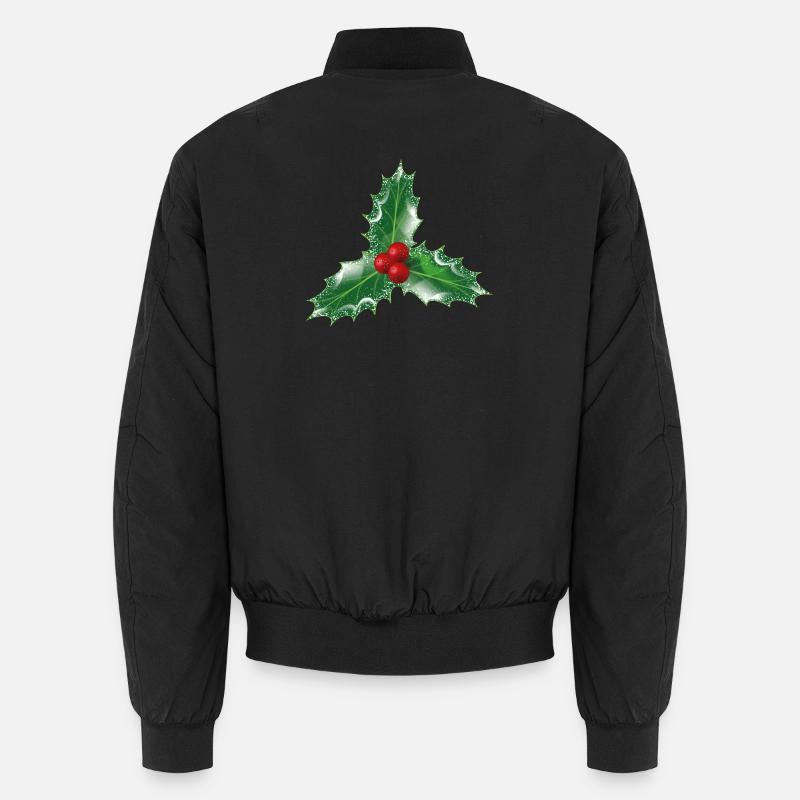 Holly branch with three leaves and three berries Unisex Bomber Jacket