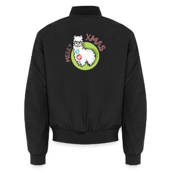 merry christmas alpaca symbol nature animals xmas - Unisex Bomber Jacket - black - Back - AI Model Male 185 light (185cm)