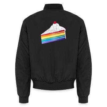Morceau de gâteau arc-en-ciel à la crème et à la cerise - Bomber unisexe - noir - Dos - AI Model Male 185 light (185cm)