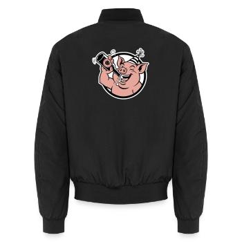 Schweinchen mit Festflasche - Unisex Bomberjacke - Schwarz - Hinten - AI Model Male 185 light (185cm)