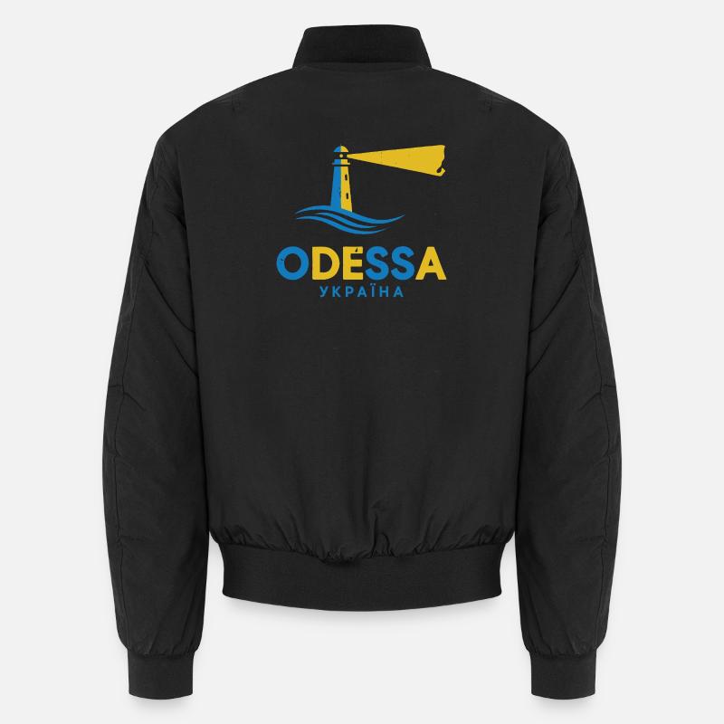 Odessa Lighthouse Night Scene Tee - Unisex Bomber Jacket - black