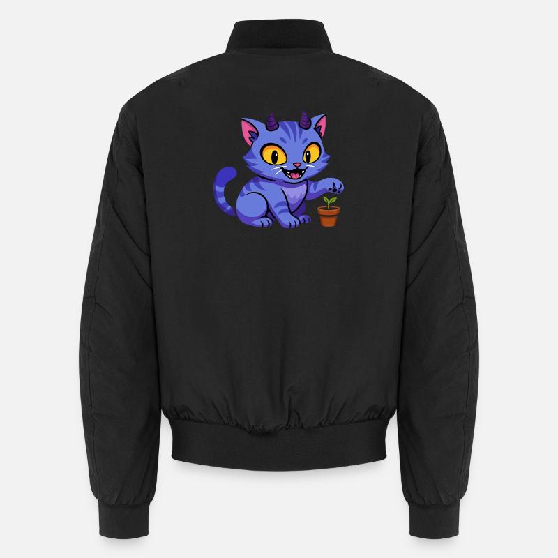 Blauer Katzenkobold mit Pflanze - Unisex Bomberjacke - Schwarz