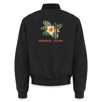 Fragmented Hibiscus Tropical Paradise - Unisex Bomber Jacket - black - Back - AI Model Male 185 light (185cm)