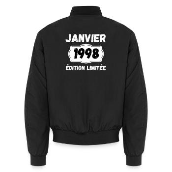 Janvier 1998 Édition Limitée Anniversaire - Bomber unisexe - noir - Dos - AI Model Male 185 light (185cm)