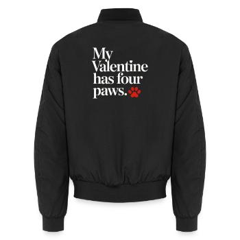 My Valentine Has Four Paws Shirt – Cute Pet Lover  - Unisex Bomber Jacket - black - Back - AI Model Male 185 light (185cm)