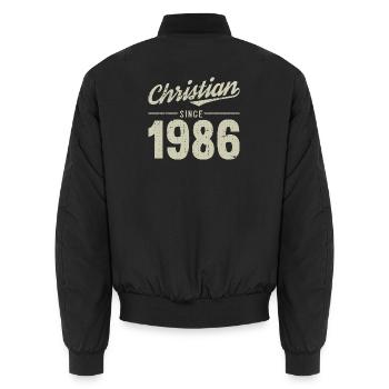 Christian style since 1986 - Unisex Bomber Jacket - black - Back - AI Model Male 185 light (185cm)
