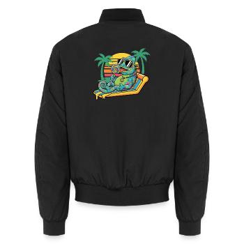 Chameleon in Summer Beach Vacation Humor Motif - Unisex Bomber Jacket - black - Back - AI Model Male 185 light (185cm)