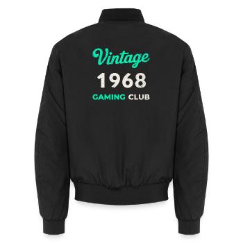 Vintage 1968 – Gaming Club Retro Birth Year - Unisex Bomber Jacket - black - Back - AI Model Male 185 light (185cm)