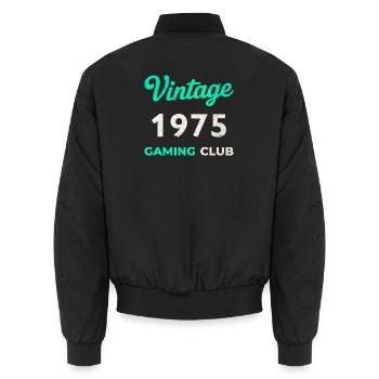 Vintage 1975 – Gaming Club Retro Birth Year - Unisex Bomber Jacket - black - Back - AI Model Male 185 light (185cm)