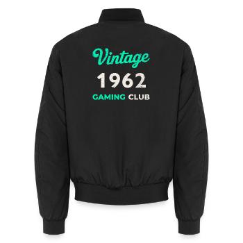 Vintage 1962 – Gaming Club Retro Birth Year - Unisex Bomber Jacket - black - Back - AI Model Male 185 light (185cm)