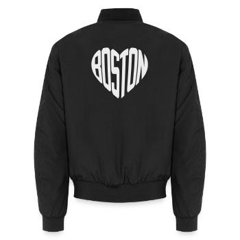Boston Heart Typo Print - Unisex Bomber Jacket - black - Back - AI Model Male 185 light (185cm)