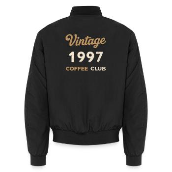 Vintage 1997 – Coffee Club Retro Birth Year - Unisex Bomber Jacket - black - Back - AI Model Male 185 light (185cm)