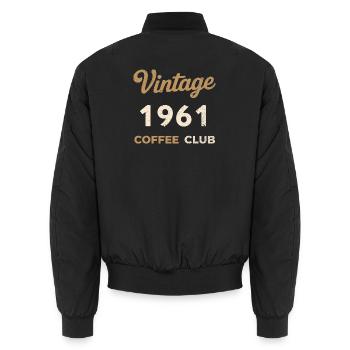 Vintage 1961 – Coffee Club Retro Birth Year - Unisex Bomber Jacket - black - Back - AI Model Male 185 light (185cm)