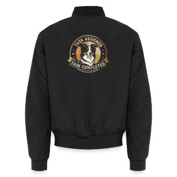Task completed | Border Collie Badge - Unisex Bomber Jacket - black - Back - AI Model Male 185 light (185cm)