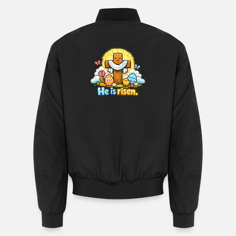 Kawaii Crucifix He is Risen Easter Jesus Unisex Bomber Jacket