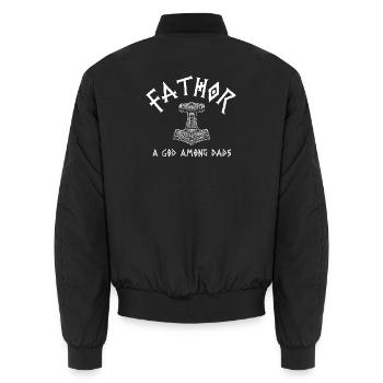 Fathor-Gott unter den Vätern Wikinger-Humor - Unisex Bomberjacke - Schwarz - Hinten - AI Model Male 185 light (185cm)