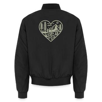 Herzform-Landschaft mit Bergen & Fluss - Unisex Bomberjacke - Schwarz - Hinten - AI Model Male 185 light (185cm)