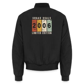 Jubiläum 2006 – 20 Jahre - Unisex Bomberjacke - Schwarz - Hinten - AI Model Male 185 light (185cm)