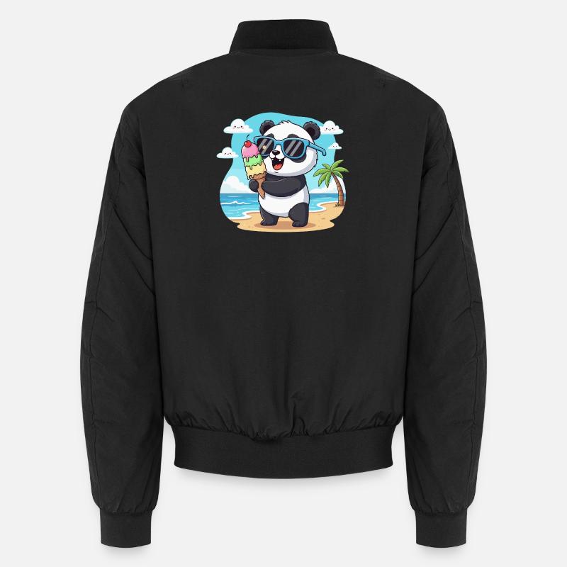Panda sur la plage avec de la glace Bomber unisexe