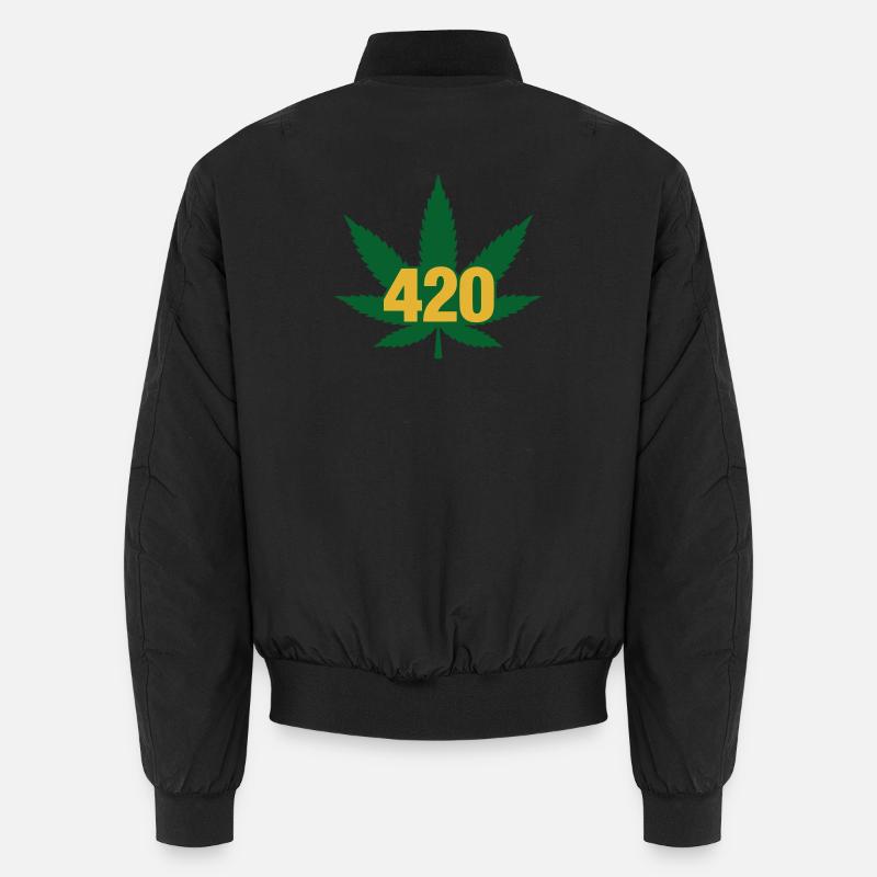 420 Cannabis Leaf Emblem - Unisex Bomber Jacket - black
