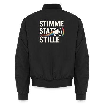 Stimme statt Stille Pride Statement Vielfalt - Unisex Bomberjacke - Schwarz - Hinten - AI Model Male 185 light (185cm)