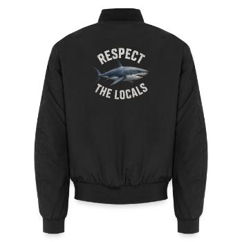 Respect The Locals Weißer Hai Ozean Meeresschutz - Unisex Bomberjacke - Schwarz - Hinten - AI Model Male 185 light (185cm)