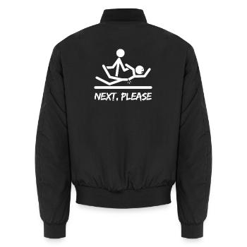 Next please Physiotherapie Physio Physiotherapeut - Unisex Bomberjacke - Schwarz - Hinten - AI Model Male 185 light (185cm)