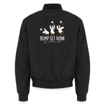  Bump Set Hupe Lustiger Volleyball Gans Cartoon - Unisex Bomberjacke - Schwarz - Hinten - AI Model Male 185 light (185cm)