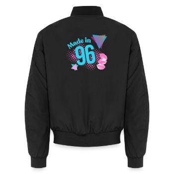 Made in 96 – Retro Pop Art - Unisex Bomberjacke - Schwarz - Hinten - AI Model Male 185 light (185cm)