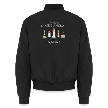 Balearen, Ibiza, Formentera, Mallorca, Menorca - Unisex Bomberjacke - Schwarz - Hinten - AI Model Male 185 light (185cm)