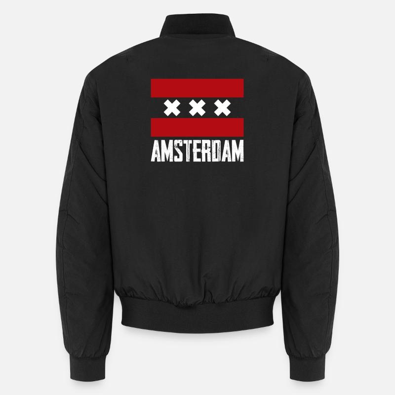 Amsterdam X Gestreiftes Emblem - Unisex Bomberjacke - Schwarz