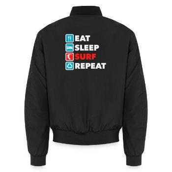 Eat Sleep Surf Repeat - Unisex Bomber Jacket - black - Back - AI Model Male 185 light (185cm)