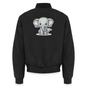 Whimsical Baby Elephant Charm - Unisex Bomber Jacket - black - Back - AI Model Male 185 light (185cm)