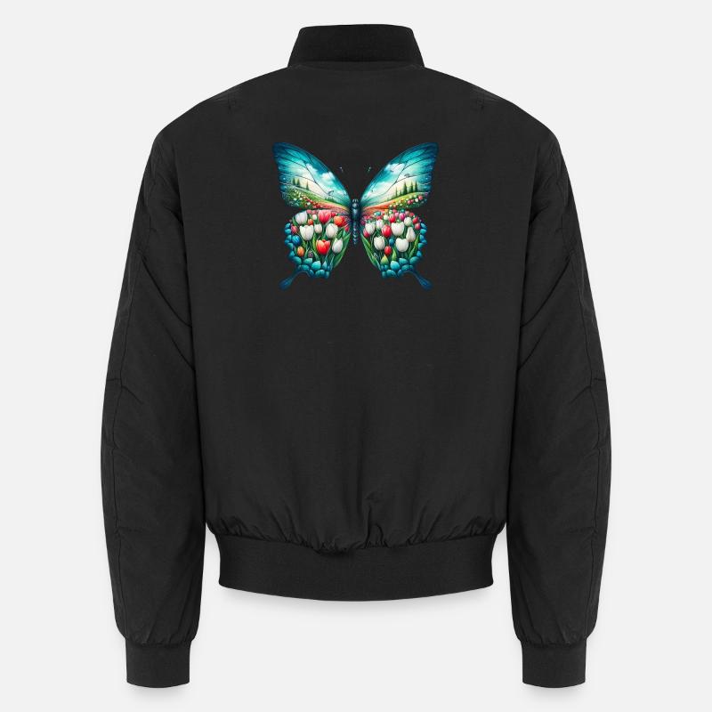 Fleurs papillon tulipes tulipe - Bomber unisexe - noir