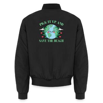Bathing beach & sea plastic-free against pollution - Unisex Bomber Jacket - black - Back - AI Model Male 185 light (185cm)