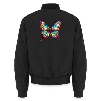 Papillon décoré de fleurs - Bomber unisexe - noir - Dos - AI Model Male 185 light (185cm)