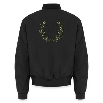Demi-couronne délicate de branches vertes – motif nature - Bomber unisexe - noir - Dos - AI Model Male 185 light (185cm)