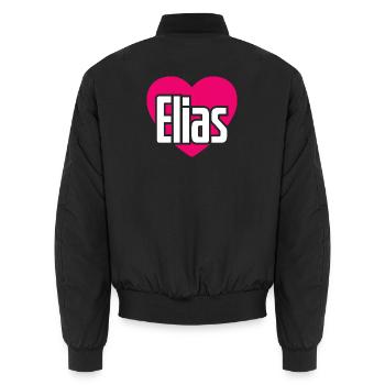 I Love Elias Pink Heart I Love Elias - Unisex Bomber Jacket - black - Back - AI Model Male 185 light (185cm)