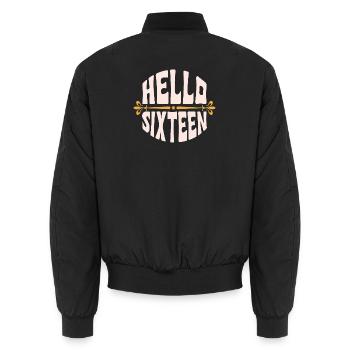 Hello Sixteen Vintage Emblem - Unisex Bomber Jacket - black - Back - AI Model Male 185 light (185cm)