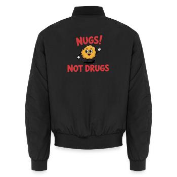 Nugs, nicht Drogen – Lustiges T-Shirt - Unisex Bomberjacke - Schwarz - Hinten - AI Model Male 185 light (185cm)