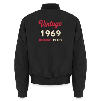 Vintage 1969 – Boxing Club Retro Birth Year - Unisex Bomber Jacket - black - Back - AI Model Male 185 light (185cm)
