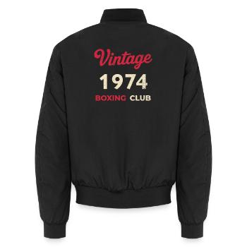 Vintage 1974 – Boxing Club Retro Birth Year - Unisex Bomber Jacket - black - Back - AI Model Male 185 light (185cm)