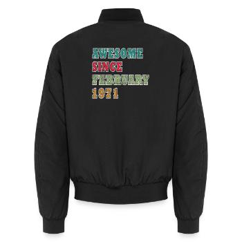 1971 February Birthday Legend - Unisex Bomber Jacket - black - Back - AI Model Male 185 light (185cm)
