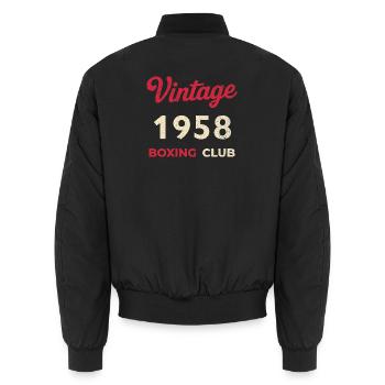 Vintage 1958 – Boxing Club Retro Birth Year - Unisex Bomber Jacket - black - Back - AI Model Male 185 light (185cm)