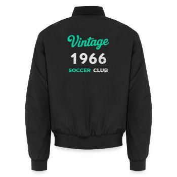 Vintage 1966 – Soccer Club Retro Birth Year - Unisex Bomber Jacket - black - Back - AI Model Male 185 light (185cm)
