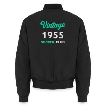 Vintage 1955 – Soccer Club Retro Birth Year - Unisex Bomber Jacket - black - Back - AI Model Male 185 light (185cm)
