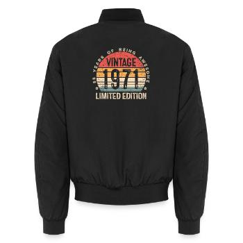 Vintage 1971 Limited Edition 55-Year-Old 55th Bday - Unisex Bomber Jacket - black - Back - AI Model Male 185 light (185cm)